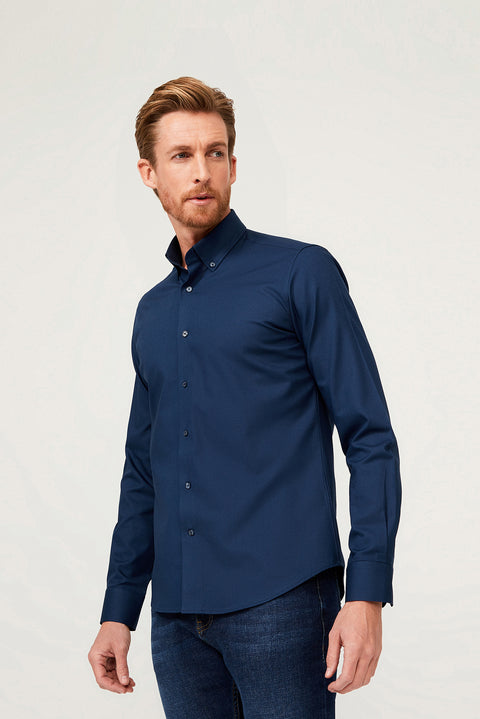 Medium Navy Long Sleeve Slim Fit Cotton Shirt