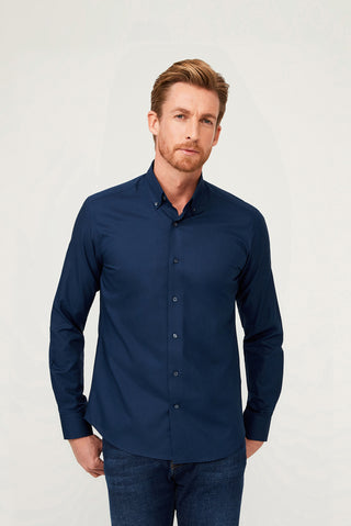  Orta Lacivert Uzun Kol Slim Fit Dar Kesim Pamuk Gömlek