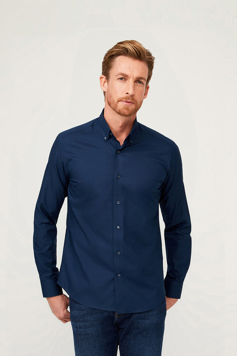 Medium Navy Long Sleeve Slim Fit Cotton Shirt