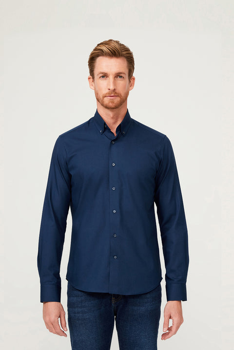 Medium Navy Long Sleeve Slim Fit Cotton Shirt