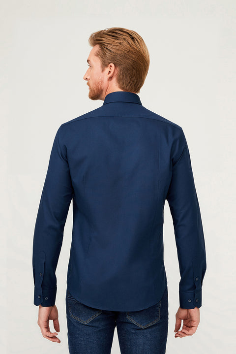 Medium Navy Long Sleeve Slim Fit Cotton Shirt