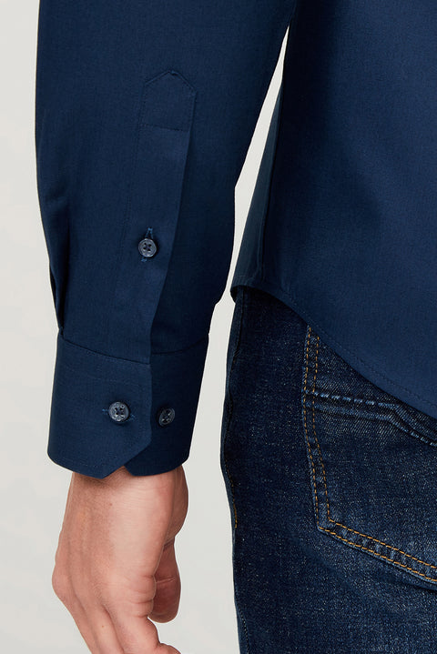 Medium Navy Long Sleeve Slim Fit Cotton Shirt