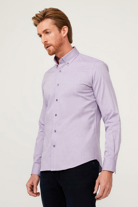 Lilac Long Sleeve Slim Fit Narrow Cut Cotton Shirt