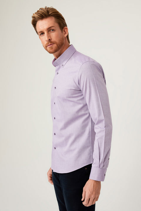 Lilac Long Sleeve Slim Fit Narrow Cut Cotton Shirt
