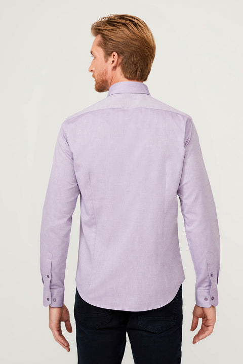 Lilac Long Sleeve Slim Fit Narrow Cut Cotton Shirt