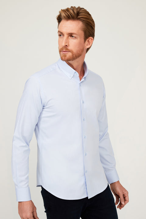 Light Blue Long Sleeve Slim Fit Narrow Cut Cotton Shirt