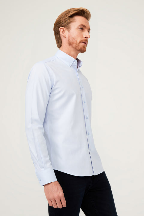 Light Blue Long Sleeve Slim Fit Narrow Cut Cotton Shirt