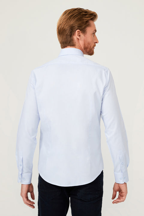 Light Blue Long Sleeve Slim Fit Narrow Cut Cotton Shirt