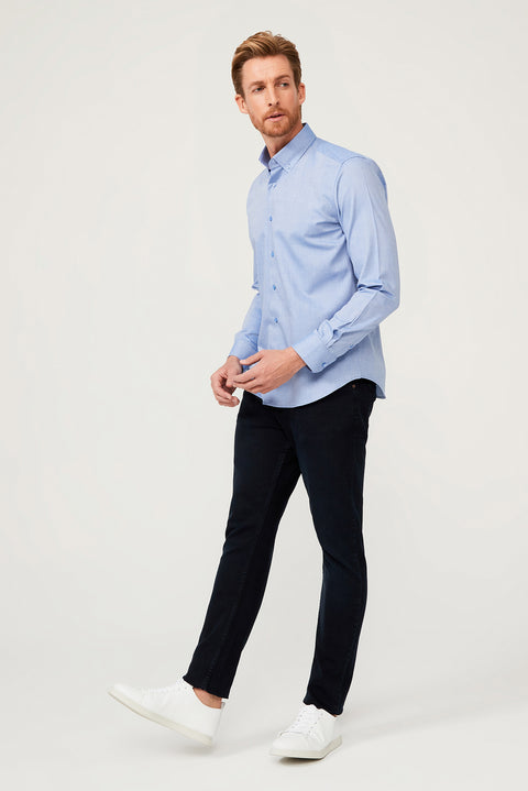 Navy Blue Long Sleeve Slim Fit Narrow Cut Cotton Shirt