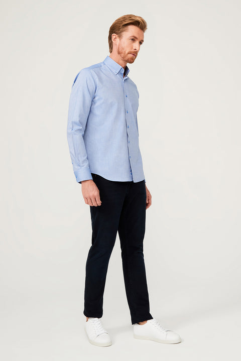 Navy Blue Long Sleeve Slim Fit Narrow Cut Cotton Shirt