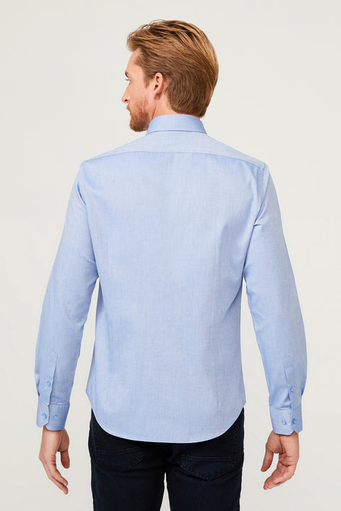 Navy Blue Long Sleeve Slim Fit Narrow Cut Cotton Shirt