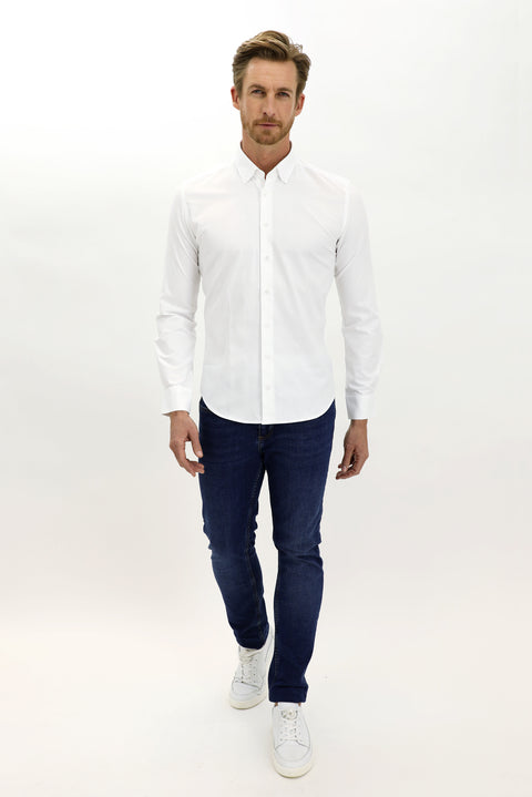 White Long Sleeve Slim Fit Narrow Cut Cotton Shirt