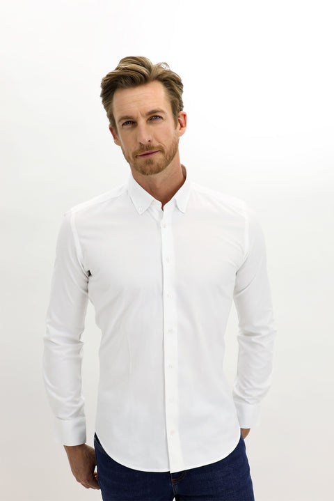 White Long Sleeve Slim Fit Narrow Cut Cotton Shirt