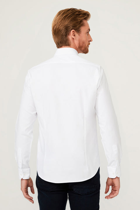 White Long Sleeve Slim Fit Narrow Cut Cotton Shirt
