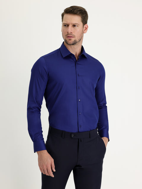 Orta Lacivert Uzun Kol Non Iron Slim Fit Dar Kesim Gömlek