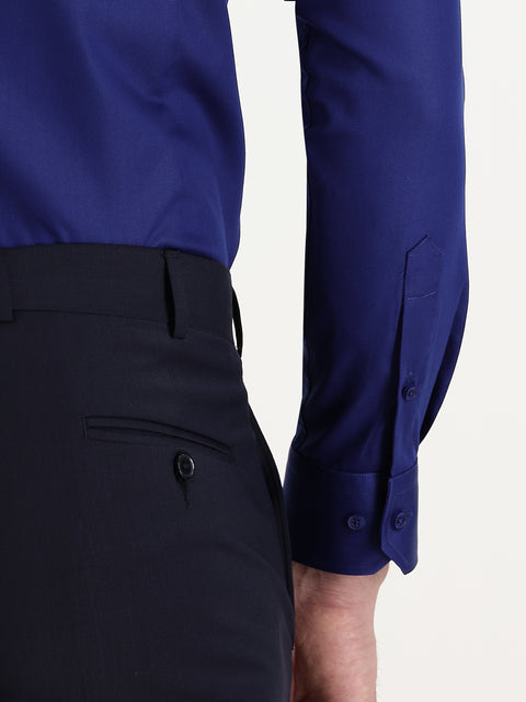 Orta Lacivert Uzun Kol Non Iron Slim Fit Dar Kesim Gömlek