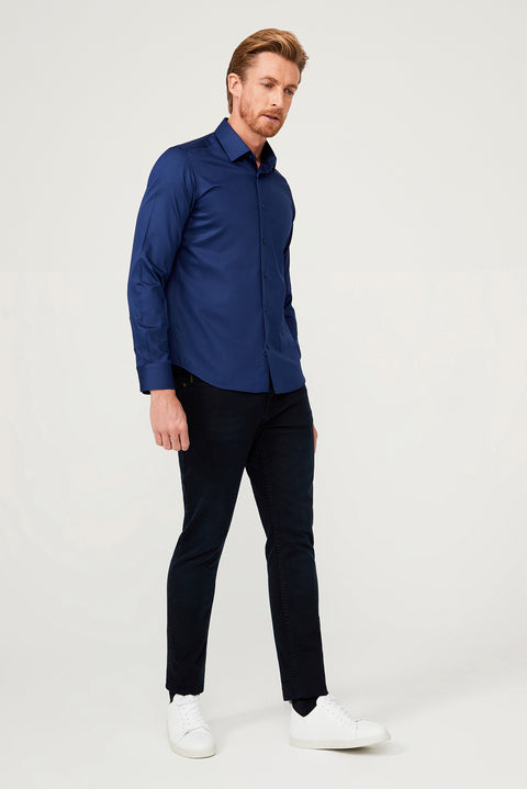 Orta Lacivert Uzun Kol Non Iron Slim Fit Dar Kesim Gömlek