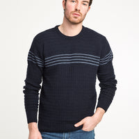 Medium Navy Crew Neck Wool Slim Fit Narrow Cut Knit Sweater