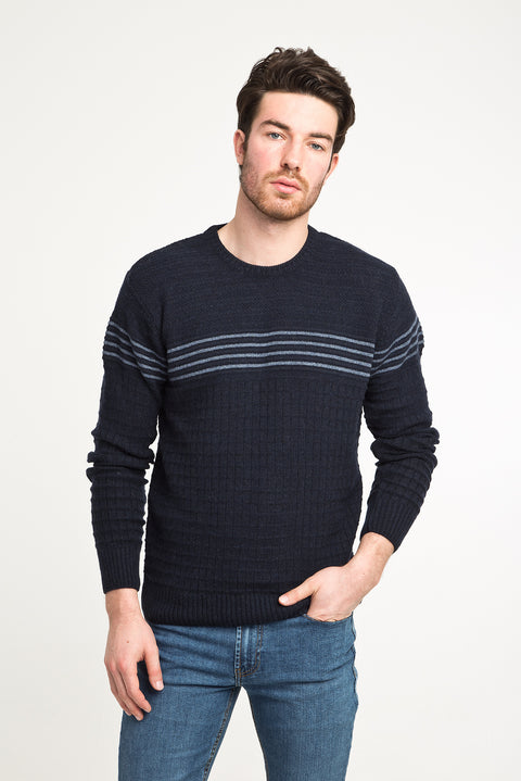 Medium Navy Crew Neck Wool Slim Fit Narrow Cut Knit Sweater