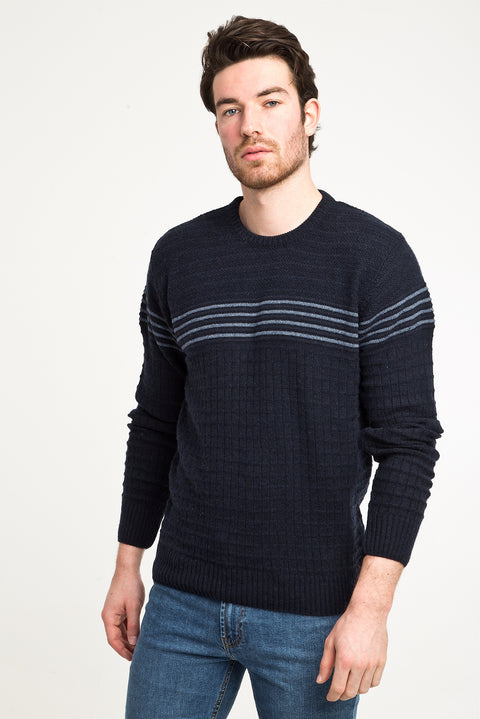 Medium Navy Crew Neck Wool Slim Fit Narrow Cut Knit Sweater