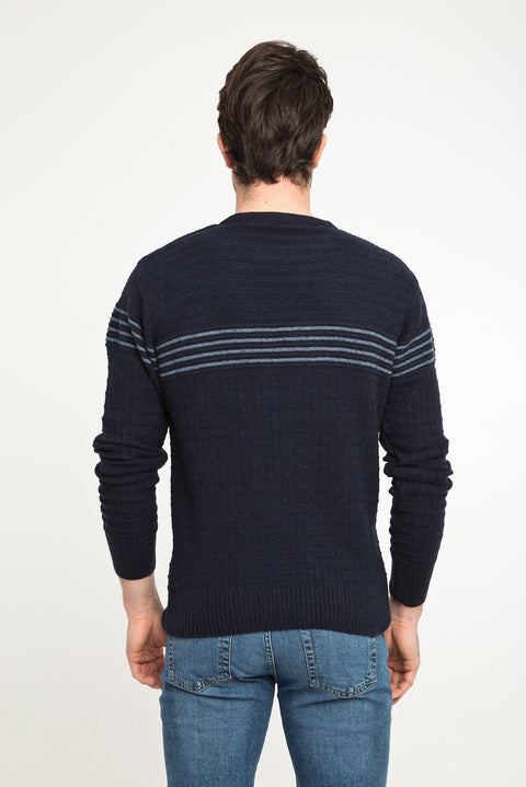 Medium Navy Crew Neck Wool Slim Fit Narrow Cut Knit Sweater