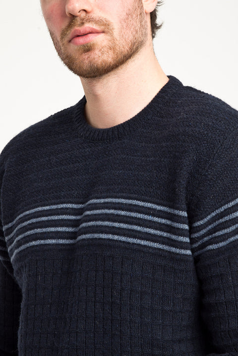 Medium Navy Crew Neck Wool Slim Fit Narrow Cut Knit Sweater