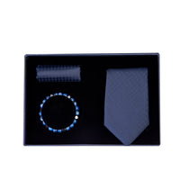 Dark Navy Blue 3-Piece Tie, Pocket Square, and Bracelet Set