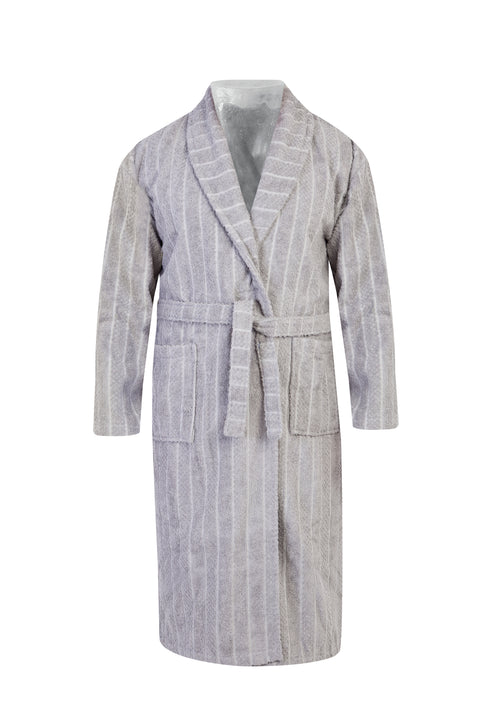Medium Grey Shawl Collar Jacquard Cotton Bathrobe