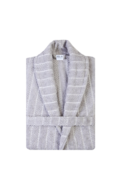 Medium Grey Shawl Collar Jacquard Cotton Bathrobe