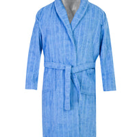Light Blue Shawl Collar Jacquard Cotton Bathrobe
