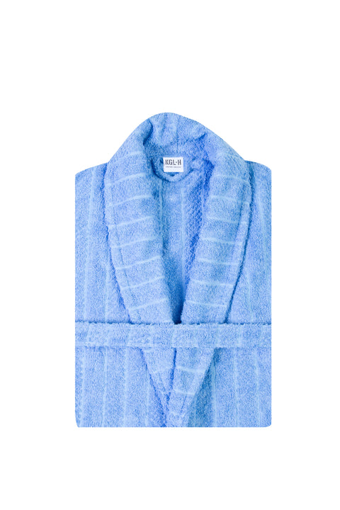 Light Blue Shawl Collar Jacquard Cotton Bathrobe