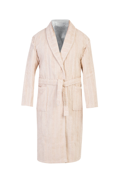 Light Beige Shawl Collar Jacquard Cotton Bathrobe