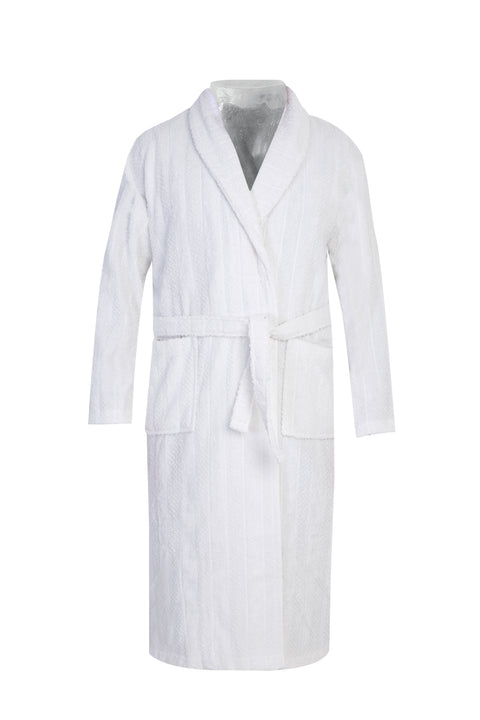 White Shawl Collar Jacquard Cotton Bathrobe