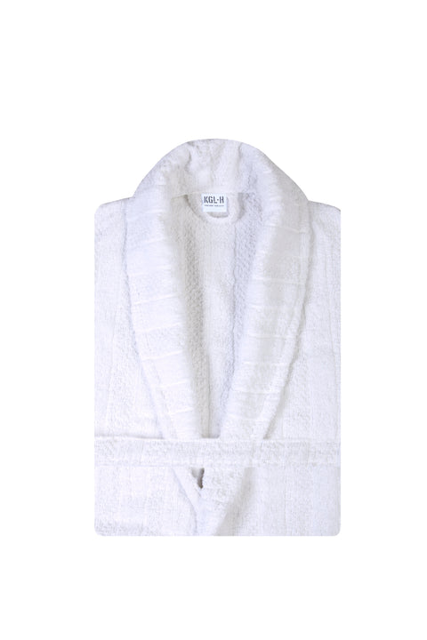 White Shawl Collar Jacquard Cotton Bathrobe