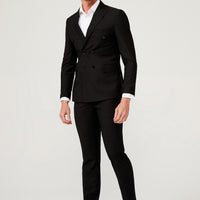 Black 7 Drop Slim Fit Narrow Cut Double-Breasted Suit