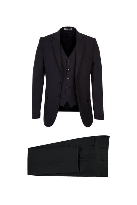 Black 4-Drop Relaxed Fit Suit with Vest