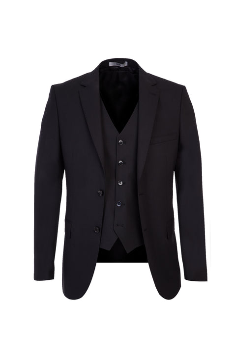 Black 4-Drop Relaxed Fit Suit with Vest