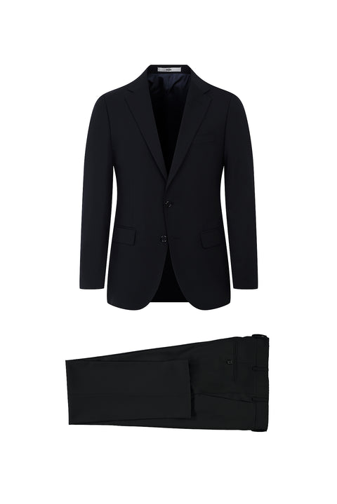 Black 4-Drop Relaxed Fit Wool Suit