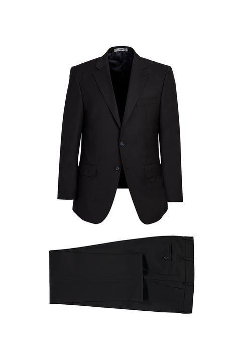 Black 4-Drop Relaxed Fit Wool Suit