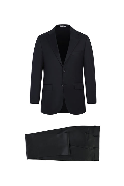 Black 4-Drop Relaxed Fit Wool Suit