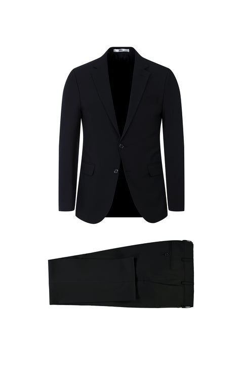 Black 6-Drop Regular Fit Standard Cut Wool Suit