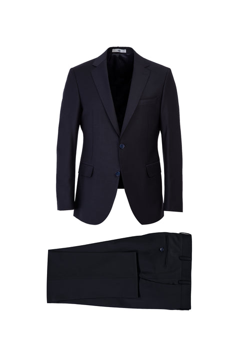 Black and Navy Blue 4-Drop Relaxed Fit Wool Suit