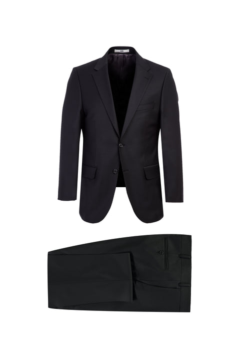 Black 6-Drop Regular Fit Standard Cut Wool Suit