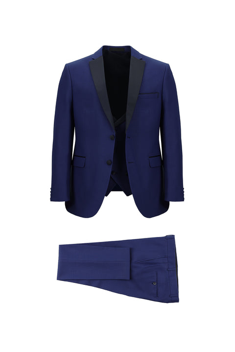 Medium Navy 7 Drop Slim Fit Narrow Cut Wool Mono-Neck Vest Tuxedo & Groom Suit