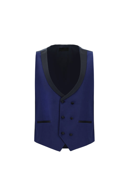 Medium Navy 7 Drop Slim Fit Narrow Cut Wool Mono-Neck Vest Tuxedo & Groom Suit