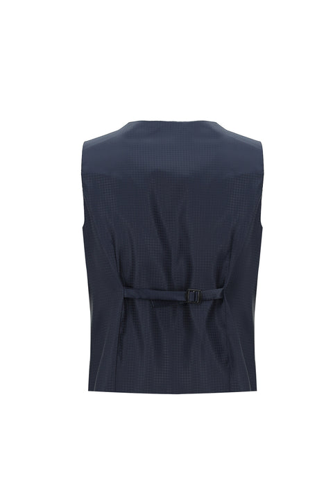 Medium Navy 7 Drop Slim Fit Narrow Cut Wool Mono-Neck Vest Tuxedo & Groom Suit