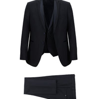 Koyu Lacivert 7 Drop Slim Fit Dar Kesim Mono Yaka Yelekli Smokin & Damatlık
