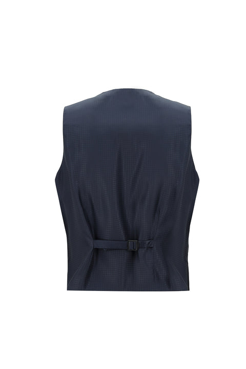 Koyu Lacivert 7 Drop Slim Fit Dar Kesim Mono Yaka Yelekli Smokin & Damatlık