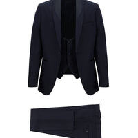 Koyu Lacivert 7 Drop Slim Fit Dar Kesim Şal Yaka Yelekli Smokin & Damatlık