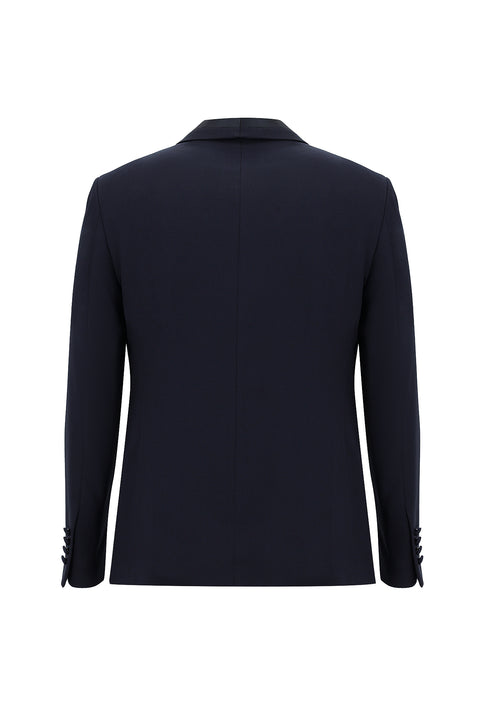 Koyu Lacivert 7 Drop Slim Fit Dar Kesim Şal Yaka Yelekli Smokin & Damatlık